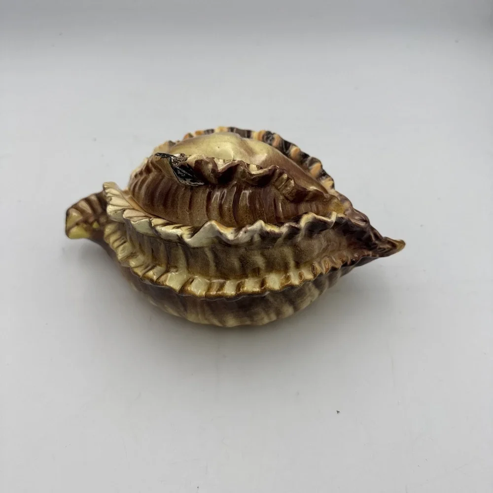 Vintage Atlantic Mold Ceramic Large Conch Sea Shell Planter Vase Brown Glossy